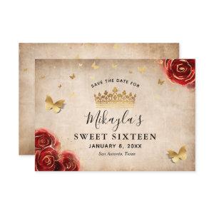 Vintage Red Rose Gold Parchment Elegant Save The Date