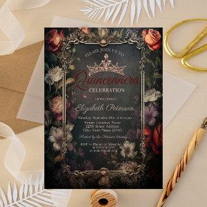 Vintage Red Roses Gothic Stripes Quinceañera