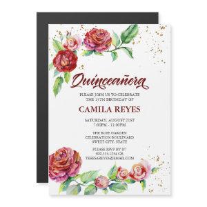 Vintage Red Roses Pink Rosebuds Floral Quinceanera Magnetic