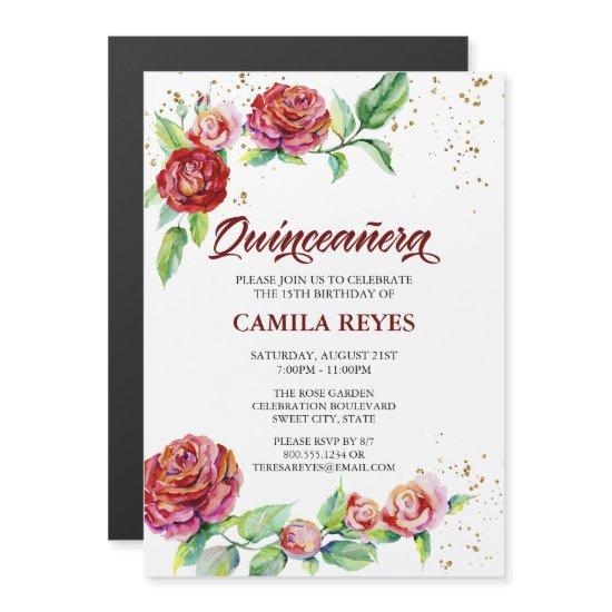Vintage Red Roses Pink Rosebuds Floral Quinceanera Magnetic