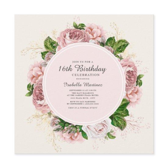 Vintage Roses Blush Pink Floral 16th Birthday