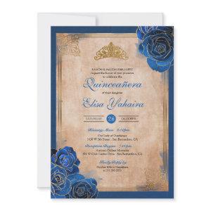Vintage Royal Blue Gold Roses Royal Quinceanera