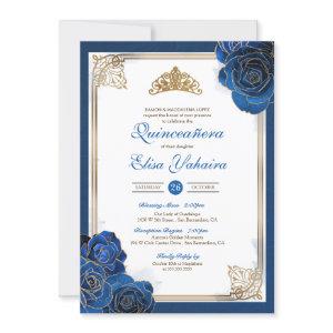Vintage Royal Blue Gold Roses Royal Quinceanera