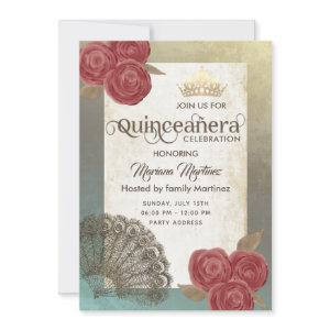 Vintage rustic chic  hand fan roses tiara Quince