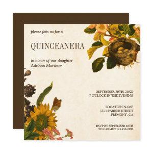 Vintage Rustic Floral Birds Nest Quinceanera