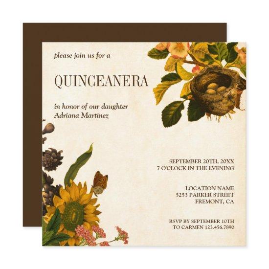 Vintage Rustic Floral Birds Nest Quinceanera