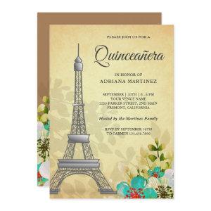 Vintage Rustic Floral Eiffel Tower Quinceanera