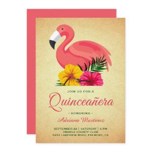 Vintage Rustic Floral Flamingo Quinceanera