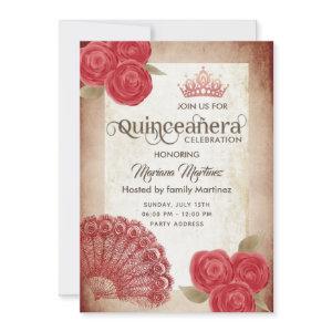 Vintage rustic red hand fan roses tiara Quince