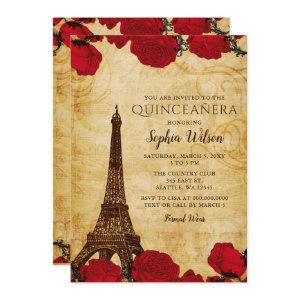 Vintage Rustic Roses Eiffel Tower Quinceañera