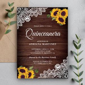 Vintage Rustic Wood Lace Sunflower Quinceanera