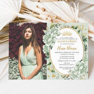 Vintage Sage Green Floral Butterflies Quinceañera