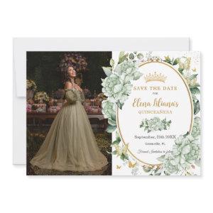 Vintage Sage Green Floral Butterflies Quinceañera  Save The Date