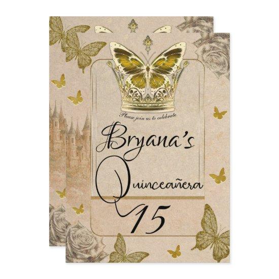 Vintage Storybook Gold Butterfly Quinceañera