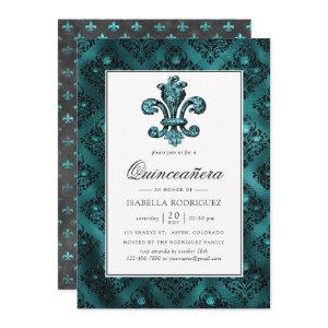 Vintage Teal - Turquoise Fleur de Lis Quinceañera