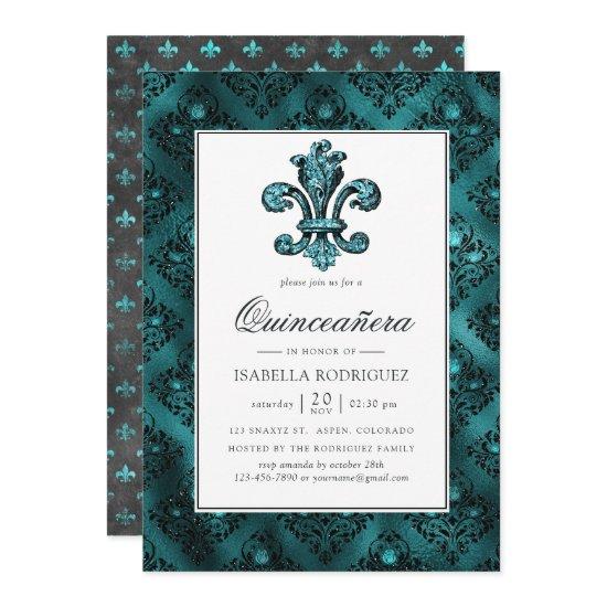 Vintage Teal - Turquoise Fleur de Lis Quinceañera