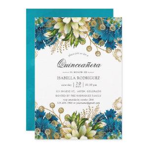Vintage Turquoise & Gold Shabby Floral Quinceañera