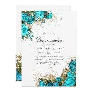 Vintage Turquoise & Gold Shabby Floral Quinceañera