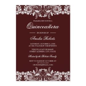 Vintage White Lace Burgundy Quinceanera