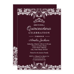 Vintage White Lace Burgundy Quinceanera