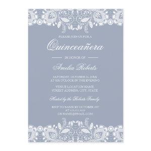 Vintage White Lace Dusty Blue Quinceanera Invite