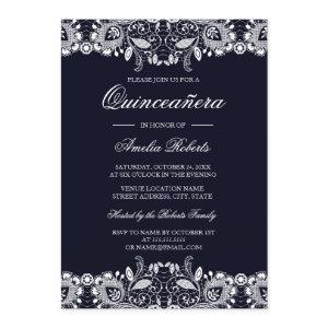 Vintage White Lace Navy Quinceanera