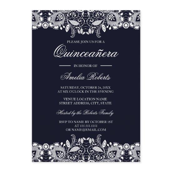 Vintage White Lace Navy Quinceanera