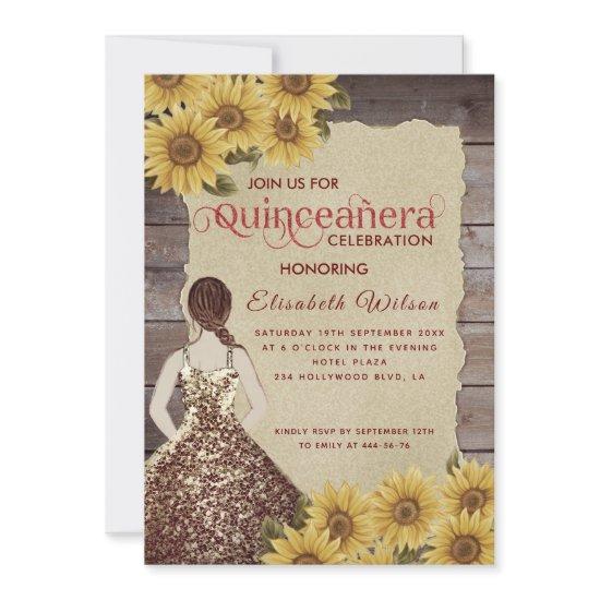 Vintage wood torn paper sunflower Quinceañera