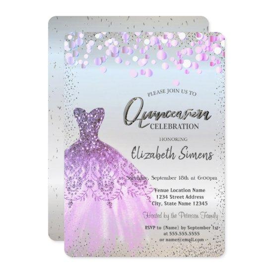 Violet Confetti Dots, Dress Silver Quinceañera