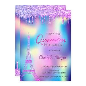Violet Drops Eiffel Tower Holographic Quinceanera