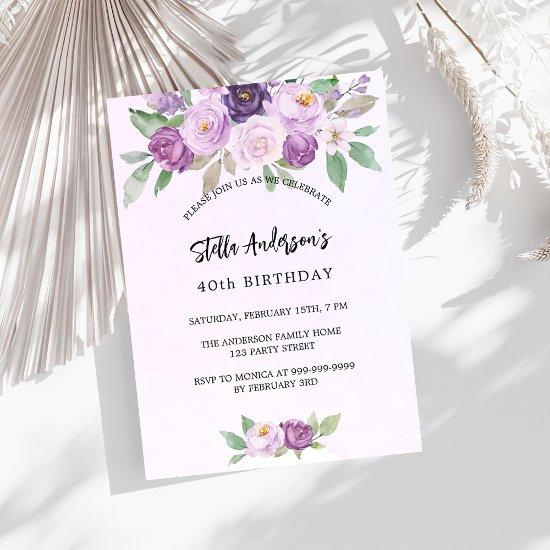 Violet flowers greenery birthday  postcard