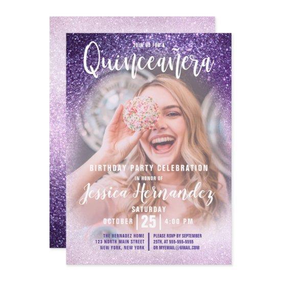 Violet Lilac Triple Glitter Photo Quinceañera