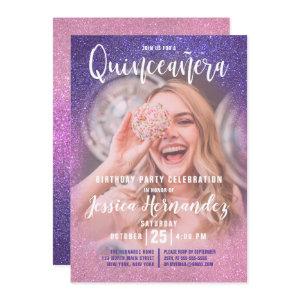 Violet Pink Triple Glitter Ombre Photo Quinceañera