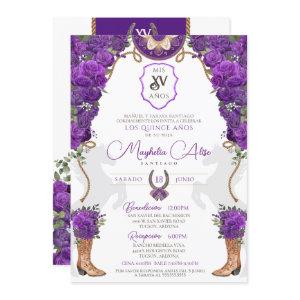 Violet Purple Floral Western Charro Quinceañera