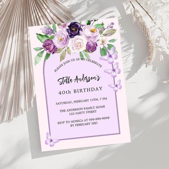 Violet purple flowers butterflies arch birthday