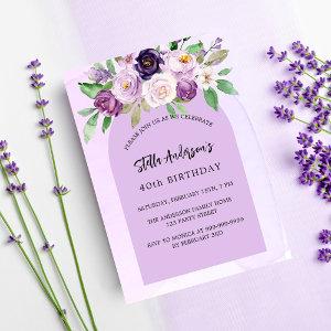Violet purple flowers greenery arch birthday