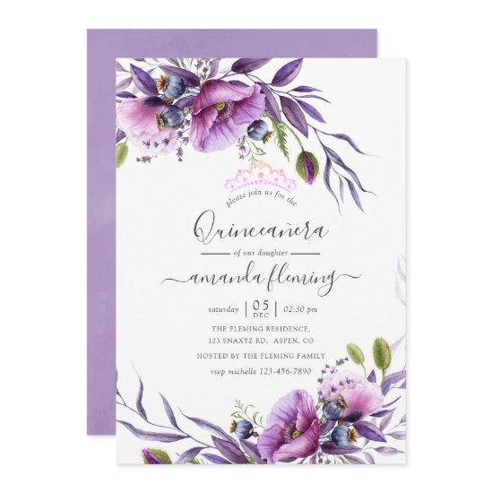 Violet Purple Poppy Floral Quinceañera