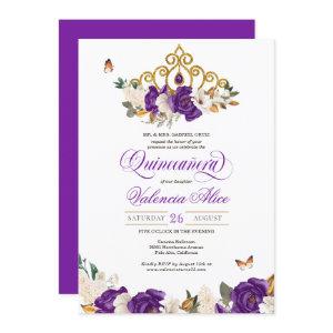 Violet Purple Rose Butterfly Gold Tiara Quince
