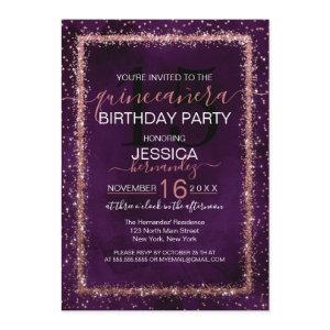 Violet Rose Gold Sprinkled Confetti Quinceañera