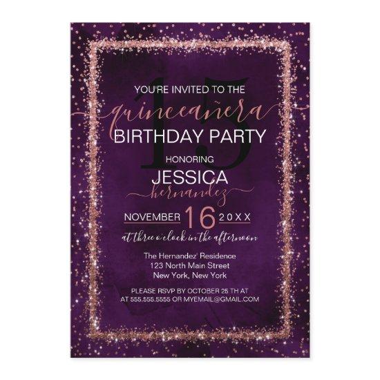Violet Rose Gold Sprinkled Confetti Quinceañera