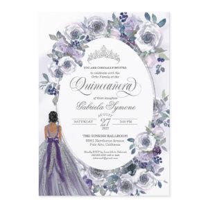 Violet Silver White Watercolor Floral Quinceanera