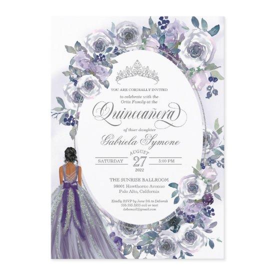 Violet Silver White Watercolor Floral Quinceanera