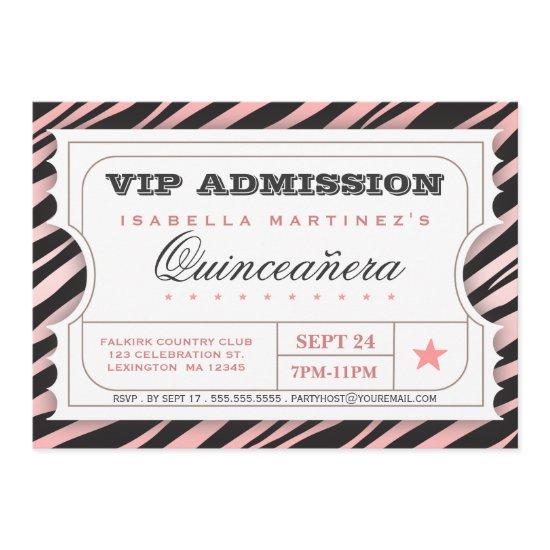 VIP Ticket Zebra Glam Quinceanera Birthday Party