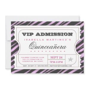 VIP Ticket Zebra Glam Quinceanera Birthday Party