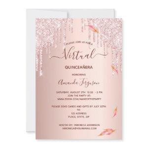 Virtual Quinceanera rose gold fall glitter drips