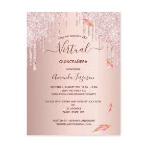 Virtual Quinceanera rose gold glitter  Postcard