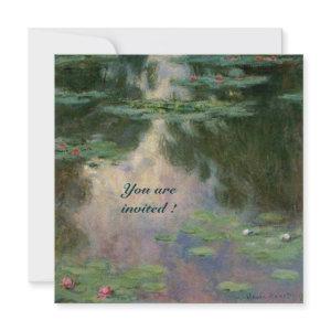 WATER LILIES IN PINK GREEN BLUE REFLECTIONS