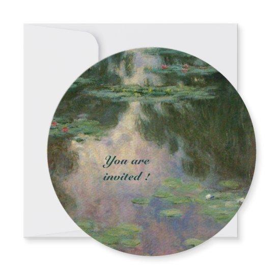 WATER LILIES IN PINK GREEN BLUE REFLECTIONS