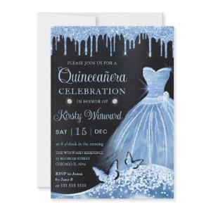 Watercolor Baby Blue Glitter Dress Quinceanera