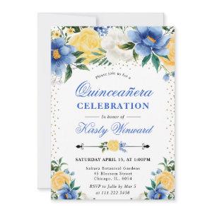 Watercolor Blue and Yellow Flowers Quinceanera